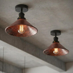 Vintage Flush Mount Ceiling Lighting With Metal E27 Holder Rustic Red  Cone Lampshade For Living Room Dining Room Without Bulb - thumbnail 4