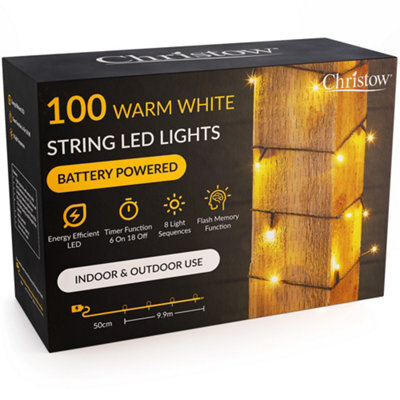Christow Christmas Indoor/outdoor Battery Led String Lights Green Cable Warm White - 100 - image 1