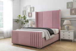 "Sloomy Camden Pink Plush Bed Frame With 50""  Upholstered Wingback Headboard 5' King" - thumbnail 2