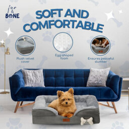 Fur & Bone Orthopedic Dog Bed Medium 70 X 58 X 18 Cm - Washable Plush Velvet Pet Bed With Memory Foam Cushion And Non-Slip Base - thumbnail 2
