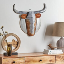 Wyld And Coco Handmade Iron Animal Wall Art - Grey With Copper Accent, Vertical Large Rustic Wall Decor W54 X D5 X H41Cm - thumbnail 2