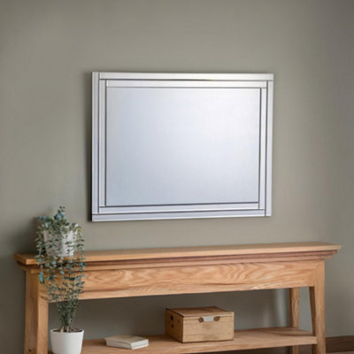 Julian Bowen Deco Glass Wall Mirror, Glass Frame, Rectangular, Wall Mounted, Horizontal Or Veritcal, 80 X 60 X 2Cm - image 1