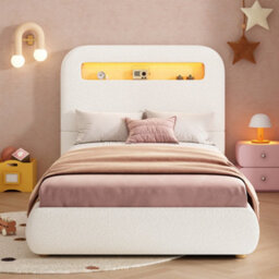 Single Upholstered Hydraulic Storage Bed With Headboard, Led Lighting And Solid Wood Legs - thumbnail 6