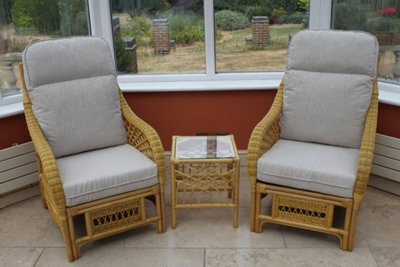 Garden Market Place Gardenmarketplace Portofino Cane Conservatory Furniture Duo Set- 2 Chairs And A Side Table- Cream Colour Fabric - image 1
