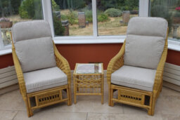 Garden Market Place Gardenmarketplace Portofino Cane Conservatory Furniture Duo Set- 2 Chairs And A Side Table- Cream Colour Fabric - thumbnail 2