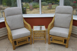 Garden Market Place Gardenmarketplace Portofino Cane Conservatory Furniture Duo Set- 2 Chairs And A Side Table- Cream Colour Fabric - thumbnail 1