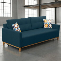Ariel Fabric Sofa Bed With Foam Wave Springs Wooden Frame Loose Back Cushions Storage 213 X 101 X 91 Cm Blue - thumbnail 2