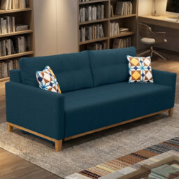 Ariel Fabric Sofa Bed With Foam Wave Springs Wooden Frame Loose Back Cushions Storage 213 X 101 X 91 Cm Blue