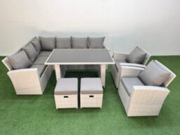 Fimous 10 Seater Wicker Rattan Corner Sofa Sets Outdoor Garden Furniture Sets With Lounge Sofa 2 Small Footstools Light Grey - thumbnail 2