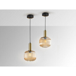 Luminosa Lighting Luminosa Norma Globe Pendant Ceiling Light Black, Brass, Amber Glass, E27 - Uk Stock - thumbnail 5