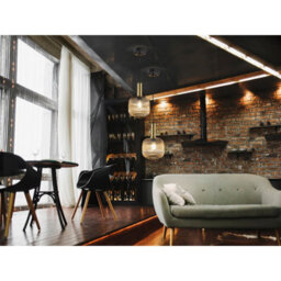 Luminosa Lighting Luminosa Norma Globe Pendant Ceiling Light Black, Brass, Amber Glass, E27 - Uk Stock - thumbnail 2