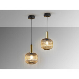 Luminosa Lighting Luminosa Norma Globe Pendant Ceiling Light Black, Brass, Amber Glass, E27 - Uk Stock - thumbnail 4