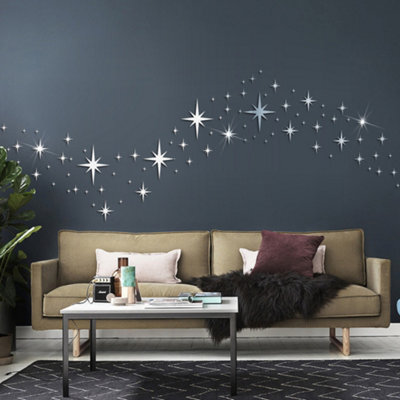 Star Mirror, 82Pcs 3D Silver Star Wall Stickers Removable Acrylic Wall Mirror Decorative Wall Mirror - image 1