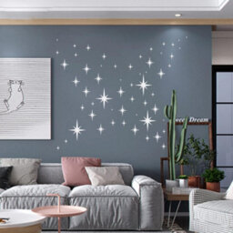 Star Mirror, 82Pcs 3D Silver Star Wall Stickers Removable Acrylic Wall Mirror Decorative Wall Mirror - thumbnail 3