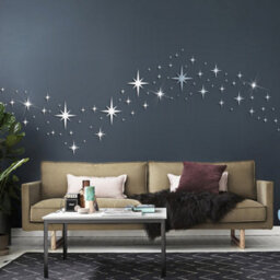 Star Mirror, 82Pcs 3D Silver Star Wall Stickers Removable Acrylic Wall Mirror Decorative Wall Mirror - thumbnail 1