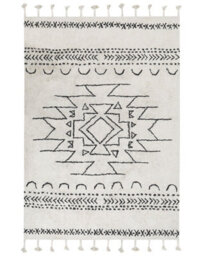 Beliani Hand-Tufted Cotton Rug 160 X 230 Cm - Off-White And Black Geometric With Tassels - thumbnail 1