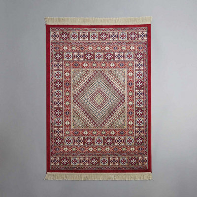 Persian Medallion Red Rug 100 Percent Viscose Soft Touch Traditional Design For Warmth And Style Indoors - 100 X 140Cm - image 1