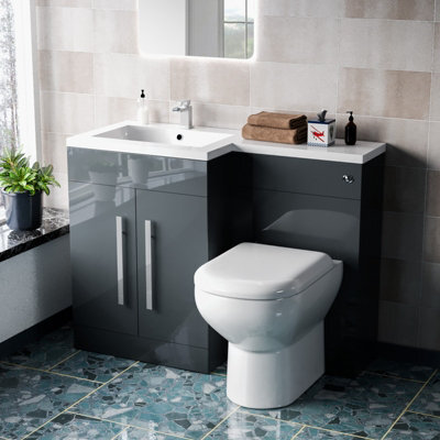 Nes Home 1100mm Left Hand Freestanding Grey Vanity With Back To Wall Toilet, Wc & Basin - image 1
