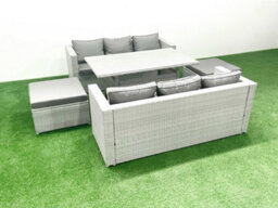 Fimous Rattan Garden Furniture Set 8 Seater Outdoor Sofa Set Dining Table 2 Big Stools Light Grey - thumbnail 1