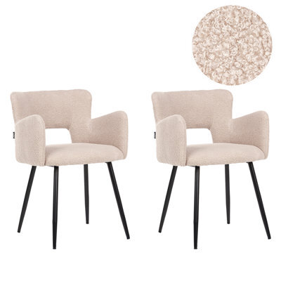 Beliani Set Of 2 Dining Chairs Sanilac Boucle Beige - image 1