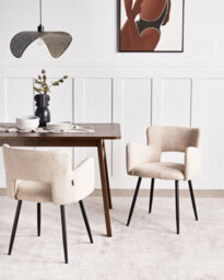 Beliani Set Of 2 Dining Chairs Sanilac Boucle Beige - thumbnail 2