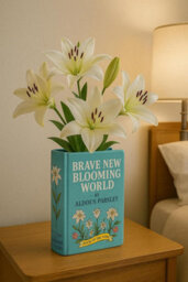 Heaven Sends Ceramic Book Vase 'brave New Blooming World', Decorative Blue Book Shaped Vase For Flowers And Home Décor - thumbnail 7