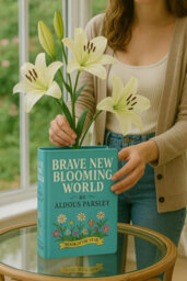 Heaven Sends Ceramic Book Vase 'brave New Blooming World', Decorative Blue Book Shaped Vase For Flowers And Home Décor - thumbnail 4