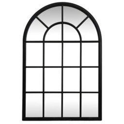 Wyld Haus Large Black Industrial Arched Wooden Windowpane Mirror 1350 X 900 mm - thumbnail 2