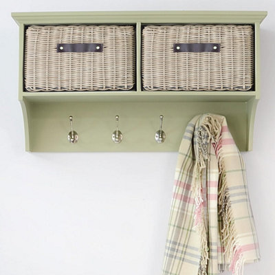 Statement Furniture Tebury Wall Mounted Hanging Shelf With Coat Rack And Storage Baskets - Sage Green - image 1