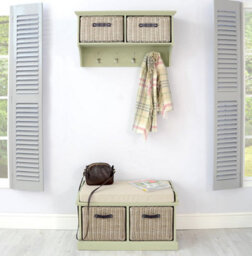 Statement Furniture Tebury Wall Mounted Hanging Shelf With Coat Rack And Storage Baskets - Sage Green - thumbnail 5