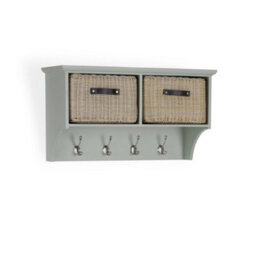 Statement Furniture Tebury Wall Mounted Hanging Shelf With Coat Rack And Storage Baskets - Sage Green - thumbnail 4