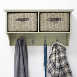 Statement Furniture Tebury Wall Mounted Hanging Shelf With Coat Rack And Storage Baskets - Sage Green - thumbnail 2