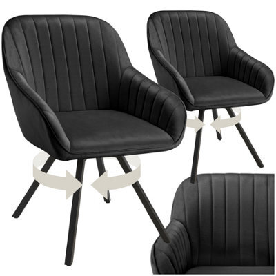 Tectake Set Of 2 Lounge Armchair Living Room Accent Chair 360 Swivel Slim Steel Legs Velvet Fabric - Black - image 1