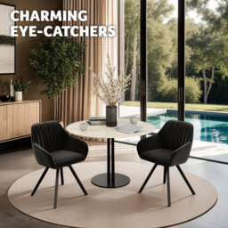 Tectake Set Of 2 Lounge Armchair Living Room Accent Chair 360 Swivel Slim Steel Legs Velvet Fabric   - Black - thumbnail 9