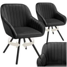 Tectake Set Of 2 Lounge Armchair Living Room Accent Chair 360 Swivel Slim Steel Legs Velvet Fabric   - Black