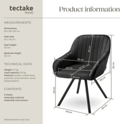 Tectake Set Of 2 Lounge Armchair Living Room Accent Chair 360 Swivel Slim Steel Legs Velvet Fabric   - Black - thumbnail 6