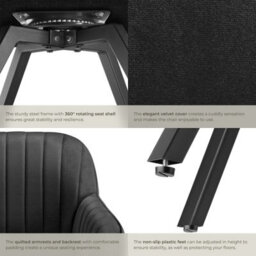 Tectake Set Of 2 Lounge Armchair Living Room Accent Chair 360 Swivel Slim Steel Legs Velvet Fabric   - Black - thumbnail 5