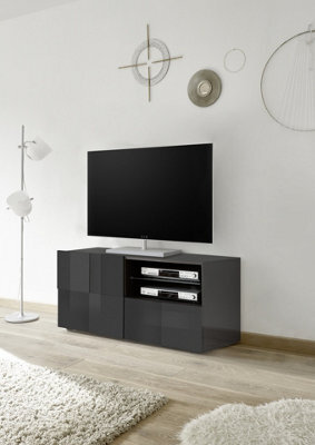 FurniComp LTD Furnicomp Lyon 1 Door 1 Drawer Small Grey Gloss Tv Unit - image 1