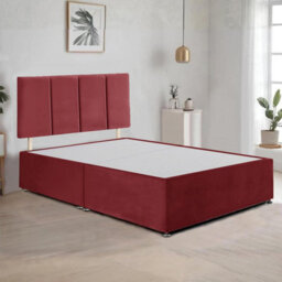 Red Plush Fabric 6Ft Super King Bed Frame With 20 Inch Vertical Line Headboard And 2 Drawers - thumbnail 2