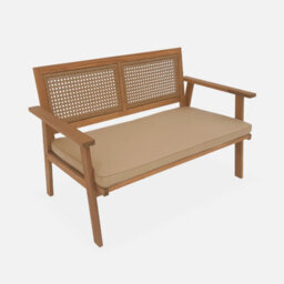 Sweeek - 4-Seater Wooden And Cane Rattan Garden Sofa Set Brown And Beige 117X64X74 Cm - Bohemia - thumbnail 3