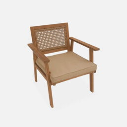 Sweeek - 4-Seater Wooden And Cane Rattan Garden Sofa Set Brown And Beige 117X64X74 Cm - Bohemia - thumbnail 4