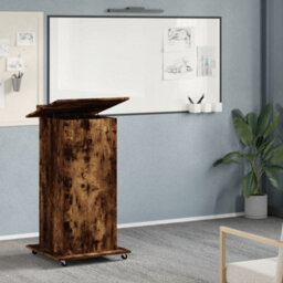 Berkfield Lectern With Wheels & Drawer Smoked Oak 55X55X107 Cm Engineered Wood - thumbnail 3