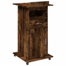 Berkfield Lectern With Wheels & Drawer Smoked Oak 55X55X107 Cm Engineered Wood - thumbnail 2