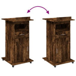 Berkfield Lectern With Wheels & Drawer Smoked Oak 55X55X107 Cm Engineered Wood - thumbnail 7