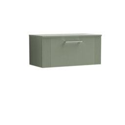 Balterley Belvide Partial Fluted 1 Drawer Wall Hung Vanity Unit With Colour Coordinating Worktop - 800mm - Satin Green - thumbnail 1
