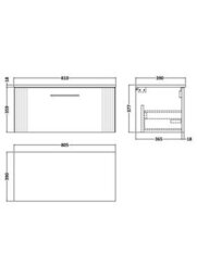 Balterley Belvide Partial Fluted 1 Drawer Wall Hung Vanity Unit With Colour Coordinating Worktop - 800mm - Satin Green - thumbnail 6