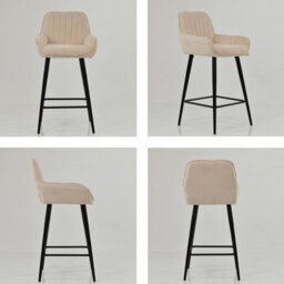Lakeland Furniture Hamilton Natural Cream Fabric Black Fixed Base Bar Stool - thumbnail 2