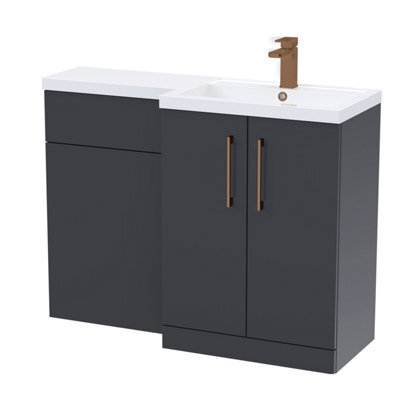 Balterley Right-Hand Bathroom Vanity And Wc Unit Combination With Basin - 1100mm - Satin Dark Grey With Brushed Bronze Handles - image 1