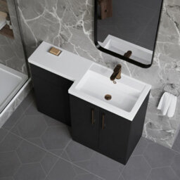 Balterley Right-Hand Bathroom Vanity And Wc Unit Combination With Basin - 1100mm - Satin Dark Grey With Brushed Bronze Handles - thumbnail 3