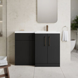 Balterley Right-Hand Bathroom Vanity And Wc Unit Combination With Basin - 1100mm - Satin Dark Grey With Brushed Bronze Handles - thumbnail 2